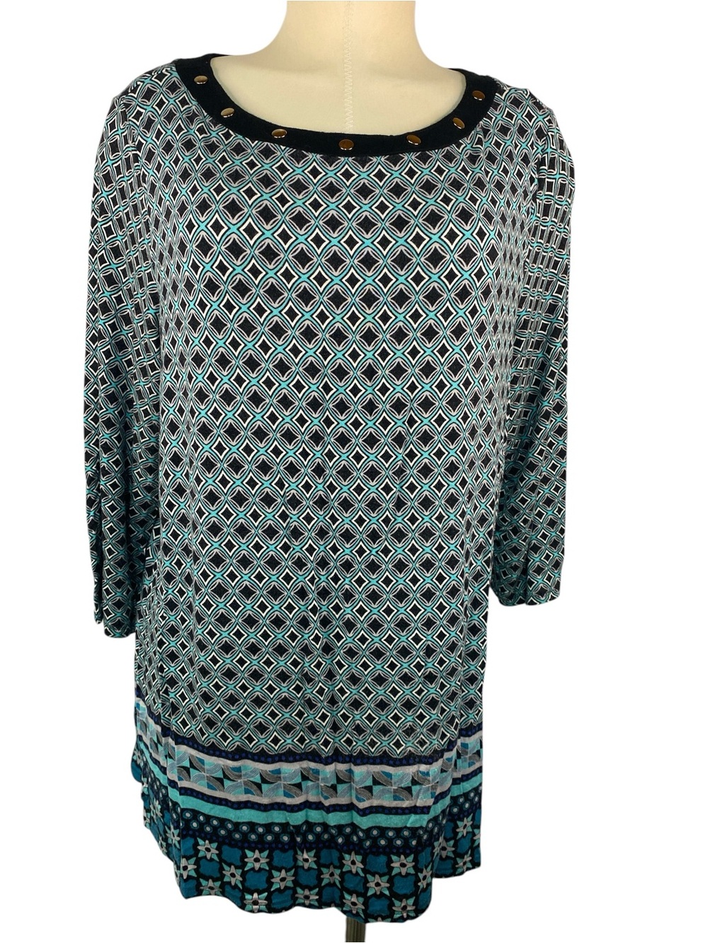 Dana Buchman Black & Teal Geometric Long Sleeve Tunic Women’s XXL